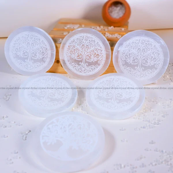 Tree Symbol Selenite Charging Plate (Cleansing Energy & Recharging Crystals)