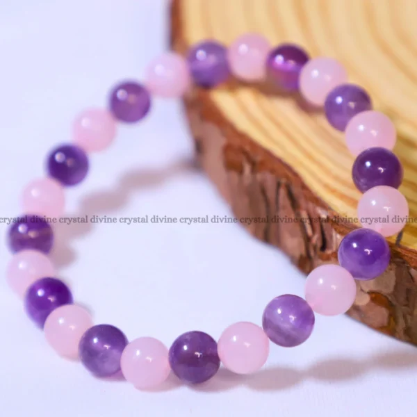 Rose Quartz + Amethyst Bracelet – 8 MM (Calming & Stress Reduction)