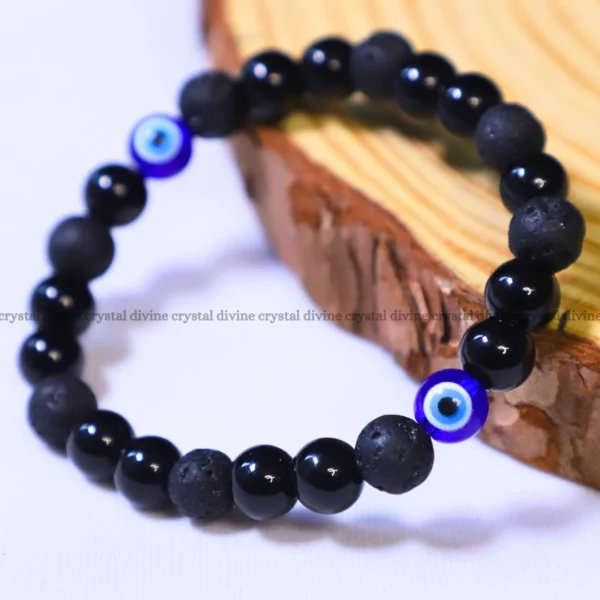 Evil Eye + Black Tourmaline + Lava Bracelet – 8 MM (Grounding & Protection)