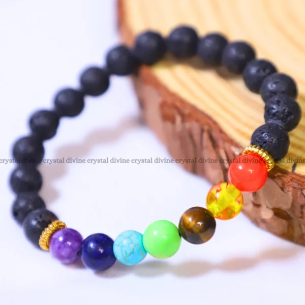 Lava Onyx With Seven Chakra Bracelet – 8 MM (Grounding & Stability)