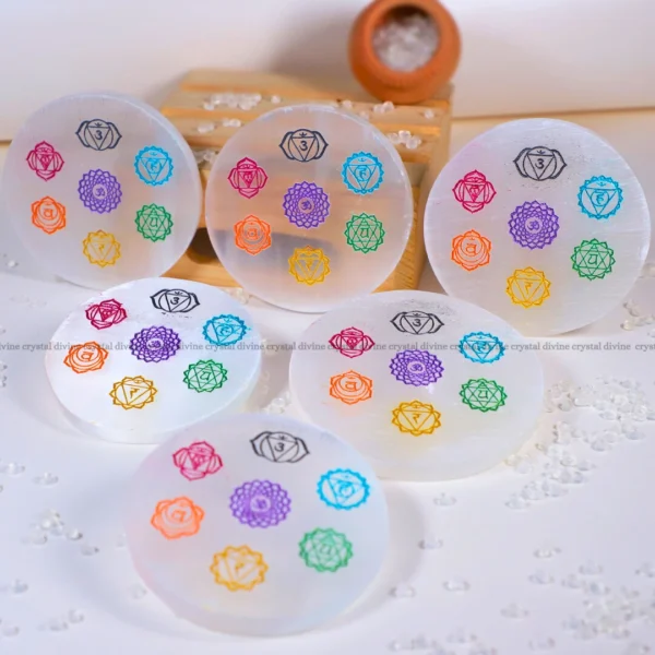 7 Chakra Selenite Charging Plate (Cleansing Energy & Recharging Crystals)