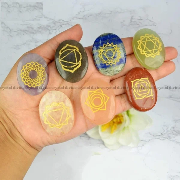 7 Chakra Symbol Coins Engraved Set (Enhanced Meditation Practice)