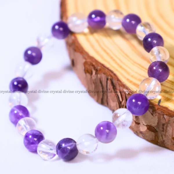 Clear Quartz & Amethyst Bracelet – 8MM (Meditation & Reflection)