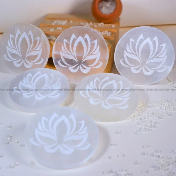Lotus Flower Selenite Charging Plate (Cleansing Energy & Recharging Crystals)