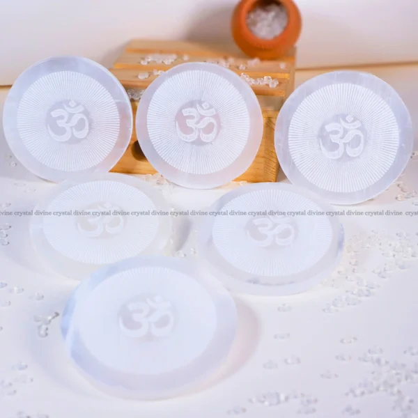 Om Chakra Selenite Charging Plate (Cleansing Energy & Recharging Crystals)